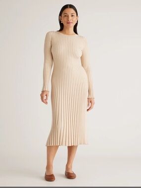 Quince Cotton Cashmere Ribbed Long Sleeve Crew Midi Dress / Heather
Oatmeal / M